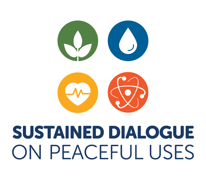 Sustained Dialogue on Peaceful Uses logo with icons stacked